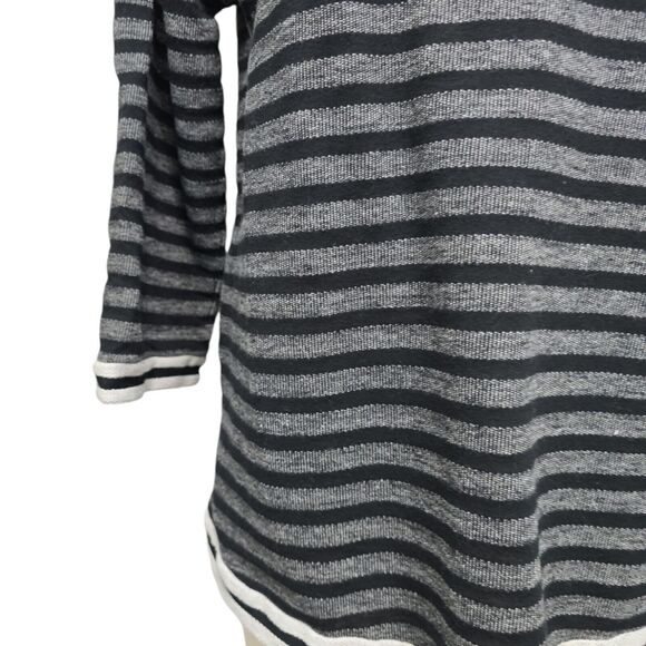 Soft Surroundings Sweater Women’s Medium Knit Striped Top Black Gray 3/4 Sleeve - Picture 8 of 13
